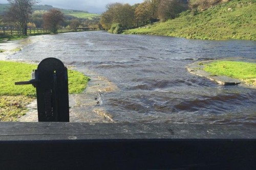 Flooded towpath in Linthwaite
