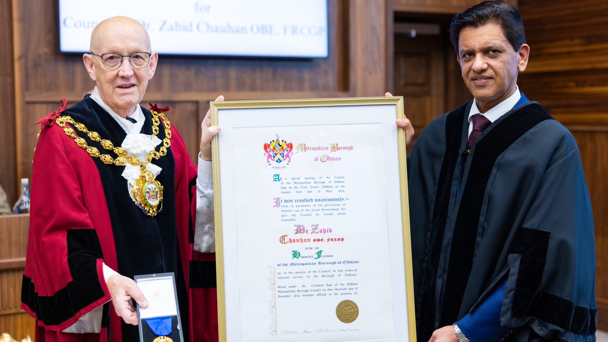 Historic honour for former Oldham mayor